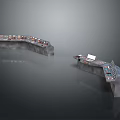 Modern Curved And Straight Service Counters With Display Screens And Control Panels