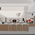 Contemporary Tea Shop Interior With Wooden Counter Bar Stools Display Shelves And Wall Decor