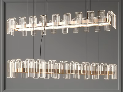 Modern Geometric Chandelier with Linear Metal Frame and Illuminated Hanging Design 3d model