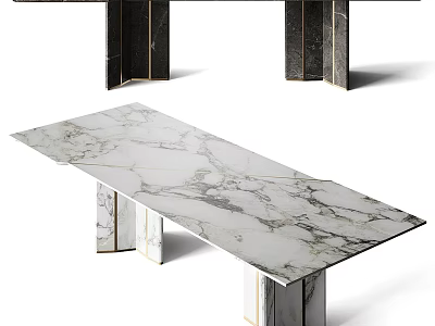 Modern Luxury Rectangular White Marble Dining Table With Exquisite Gold Inlaid Sturdy Decorative Legs 3d model