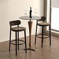 Interior Round Bar Counter With Wine Bottle Glasses And Two Bar Stools On Wooden Floor