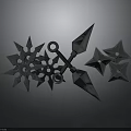 Silver Metal Spiked Weapons Including Throwing Stars And Cross Blades With Sharp Tips 3d model