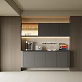 Modern Home Sideboard With Gray Cabinets Countertop Coffee Machine And Lighting