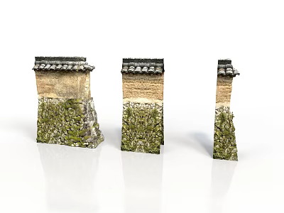 Traditional Chinese Architectural Structures With Tile Roofs And Moss Covered Walls 3d model