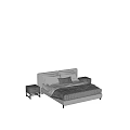 Modern Double Bed With Gray White Pillows Blankets And Metal Frame Nightstand 3d model