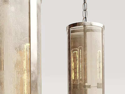 Modern Cylindrical Chandelier With Metal Frame Glass Shade And Glowing Bulbs 3d model