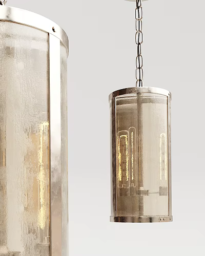 Modern Cylindrical Chandelier With Metal Frame Glass Shade And Glowing Bulbs 3d model