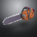 Orange Chainsaw With Purple Handle And Sharp Metal Blade For Cutting Tasks 3d model