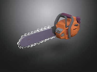 Orange Chainsaw With Purple Handle And Sharp Metal Blade For Cutting Tasks 3d model