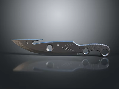 Sharp Metal Blade Knife With Circular Holes And Patterned Handle Design 3d model
