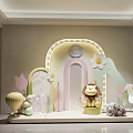 Cute Banquet Hall with Arched Illuminated Door Cartoon Lion Doll Flower Decor Hot Air Balloon