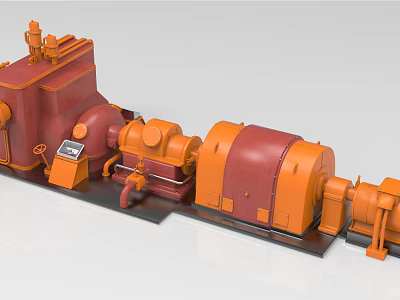 Industrial Equipment Setup With Red Orange Motor Pump And Control Panel 3d model