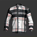 Long Sleeve Plaid Shirt With White Black Red Check Pattern Collared Design And Button Front 3d model