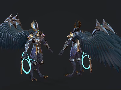 Game And Movie Character With Large Wings Shiny Armor And Glowing Rings 3d model Game And Movie Character With Large Wings Shiny Armor And Glowing Rings 3d model