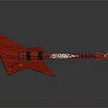 Red Electric Guitar With Sharp Edged Body And Patterned Neck For Home Use