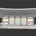 Ancient Traditional Architecture With Curved Tile Roof Red Walls Green Windows And Stone Base