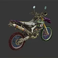 Green Off Road Motorcycle With Large Tires High Handlebars And Exhaust Pipe Design