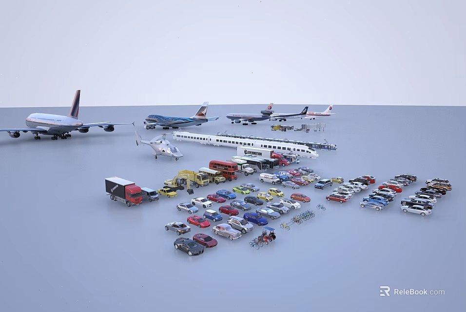 Modern Commercial Airliner Parked On Airport Tarmac With Other Aircraft And Vehicles 3d model 
