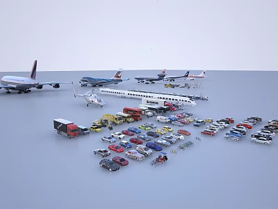 Modern Commercial Airliner Parked On Airport Tarmac With Other Aircraft And Vehicles 3d model