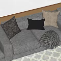 Decorative Pillows On Gray Sofa With Textured Patterns And Checkered Blanket 3d model
