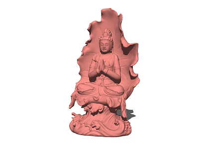 Intricate Buddha Sculpture Carving With Seated Posture Hands In Prayer And Decorative Base 3d model
