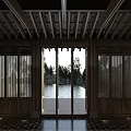 Traditional Chinese Religious Shrine With Tile Roof Wooden Structure By Waterfront Surrounded by Green Trees