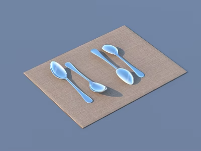 Brown Placemat With Four Silver Spoons On Light Blue Background 3d model