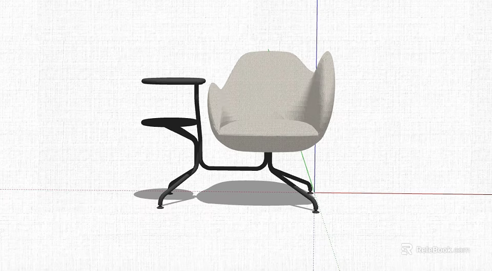 Contemporary Beige Upholstered Accent Chair With Side Table And Black Metal Frame Design 3d model 