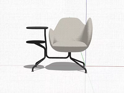 Contemporary Beige Upholstered Accent Chair With Side Table And Black Metal Frame Design 3d model