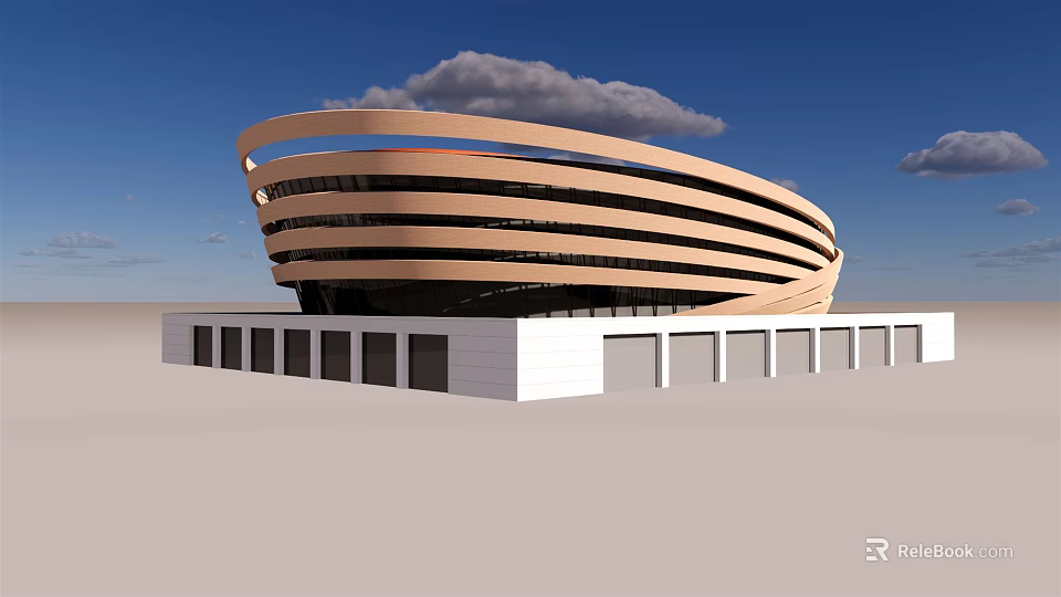 Modern Curved Architecture With Beige Circular Layers And White Base Under Blue Sky 3d model