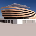 Modern Curved Architecture With Beige Circular Layers And White Base Under Blue Sky 3d model