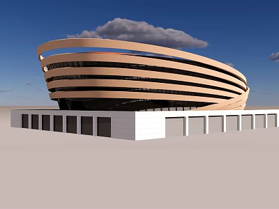 Modern Curved Architecture With Beige Circular Layers And White Base Under Blue Sky 3d model