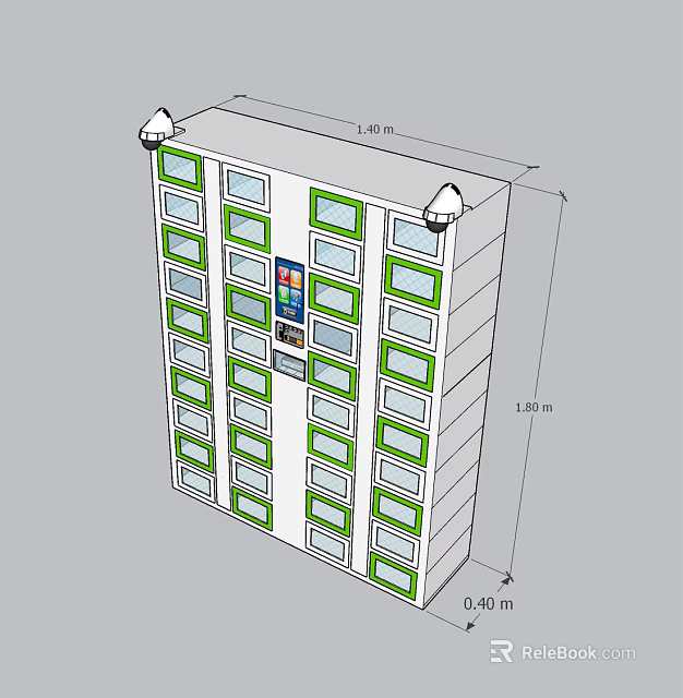 Storage Cabinet with Multiple Green and White Compartments and Digital Control Panel 3d model
