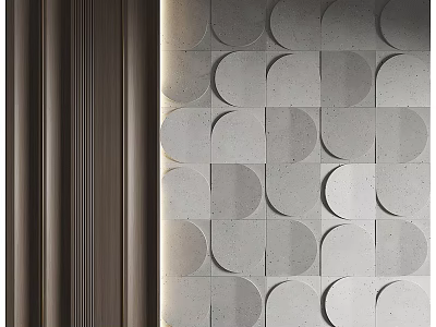 Modern Contemporary Wall Design With Gray Concrete Circular Patterns And Wooden Side Panel 3d model
