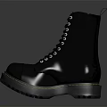 Black combat boots high top lace up with thick sole round toe and yellow stitching