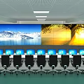 Security Monitoring Room With Multiple Monitoring Screens Control Panel And Workstations