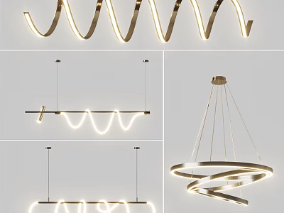 Modern Chandelier Designs With Spiral Wave And Ring Shapes For Contemporary Interiors 3d model