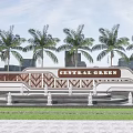 Decorative Feature Wall At Central Green With Palm Trees And Fountains