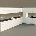 Modern Kitchen Interior With White Wall And Base Cabinets Black Countertop Sink And Decorative Plant