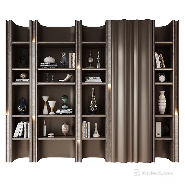 Modern Bookcase With Multiple Shelves Decorative Vases Books And Sculptures 3d model 