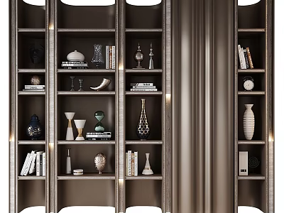 Modern Bookcase With Multiple Shelves Decorative Vases Books And Sculptures 3d model