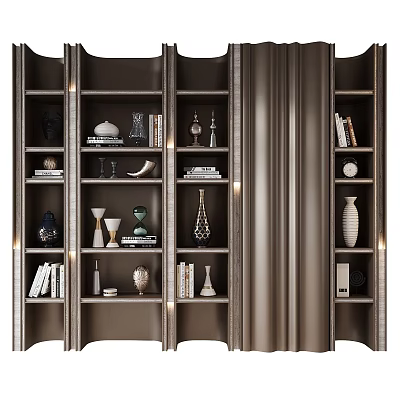 Modern Bookcase With Multiple Shelves Decorative Vases Books And Sculptures 3d model