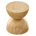 Natural Wooden Stool With Stacked Round Platforms And Visible Grain