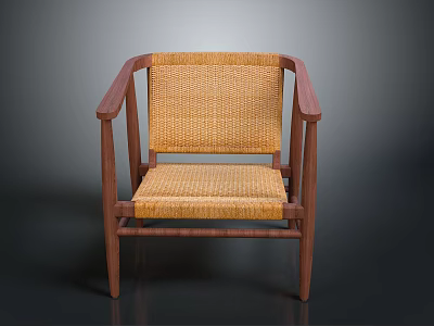 Minimalist Modern Wooden Frame Chair Featuring Rattan Backrest And Seat 3d model