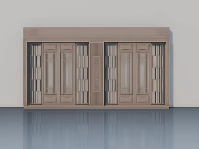 Traditional Wooden Swing Doors With Intricate Lattice Panels And Carved Details 3d model