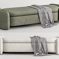 Modern Green and Beige Sofa Bench with Plaid Blanket and Sleek Design
