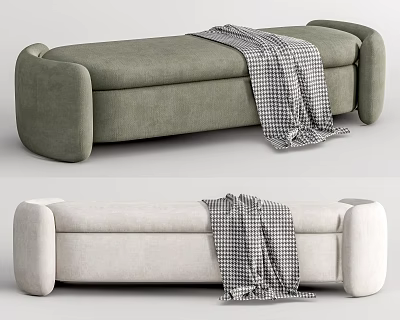Modern Green and Beige Sofa Bench with Plaid Blanket and Sleek Design 3d model