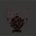Futuristic Sci Fi Mechanical Sphere With Red Black Geometric Patterns Red Antennas And Mechanical Legs