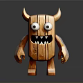 Cartoon Style Wooden Monster Figurine With Horns Big Eyes And Sharp Teeth