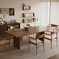 Modern Wooden Dining Table Set With Chairs Shelves And Indoor Plant